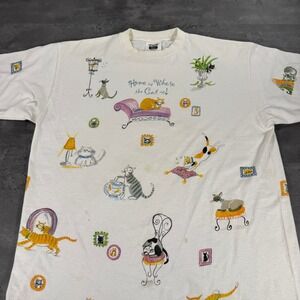 Vintage Relevant Products Cat T-Shirt Mens Large AOP Kitty Cartoon Lewis Art